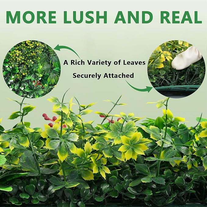 Yangrass Artificial Grass Wall Panels, 20''x20'' 6pcs Boxwood Wall Panels with Tropical Leaves, Faux Greenery Privacy Fence Screen, Grass Backdrop for Outdoor Indoor Garden Birthday Wedding Decor