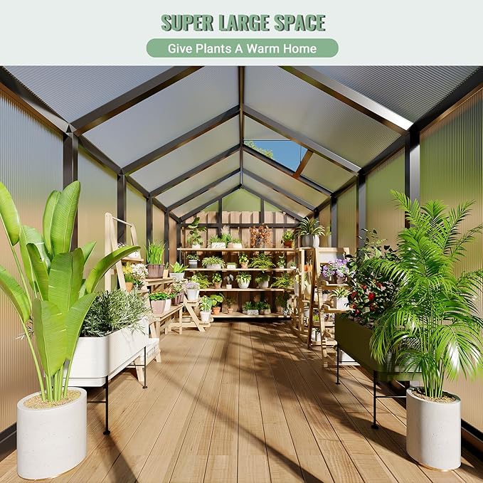 6X10 FT Greenhouse, Polycarbonate Garden Greenhouse for Outdoors,Aluminum Frame Green House with Lockable Door and Adjustable Roof Vent, Ideal for Backyard Patio and Outside Growing