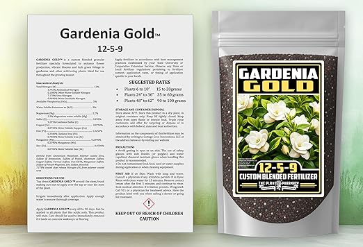 Fertilizer Commercial Grade | Gardenia Gold 12-5-9 | 5 Ounces | Custom Professional Mix | Acid-Loving Plants | Controlled-Release Formula | Enhances Blooms & Foliage | Gardenias, Azaleas, Camellias