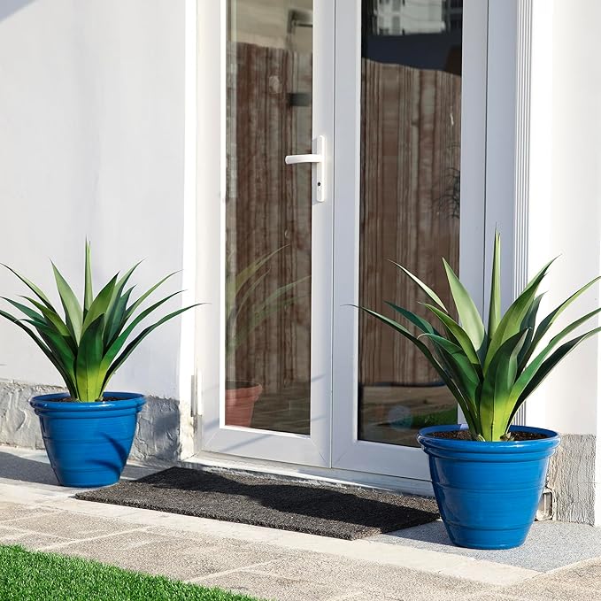 Glitzhome 15.5" D Large Flower Pots, Set of 2 Large Planters for Outdoor Plants with Drainage Holes, Cobalt Blue Faux Ceramic Finish, Plastic Tall Flower Pots for Garden, Patio, Porch or Indoor Use