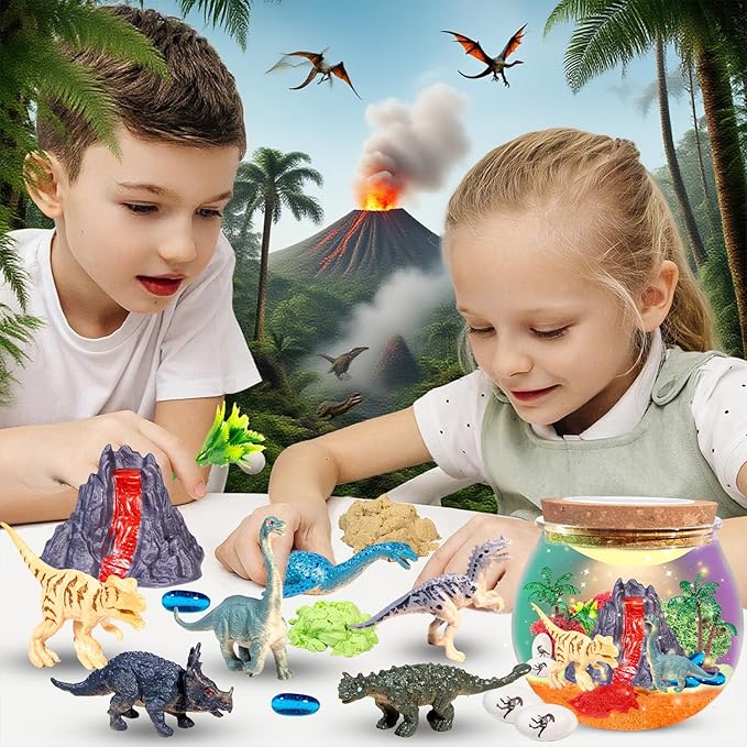 Dinosaur Toys for Boys，Light Up Dinosaur Terrarium kit,DIY Dino Toys,Arts and Crafts Kit for Kid,Christmas Birthday Gifts Ages 4-12 Year Old