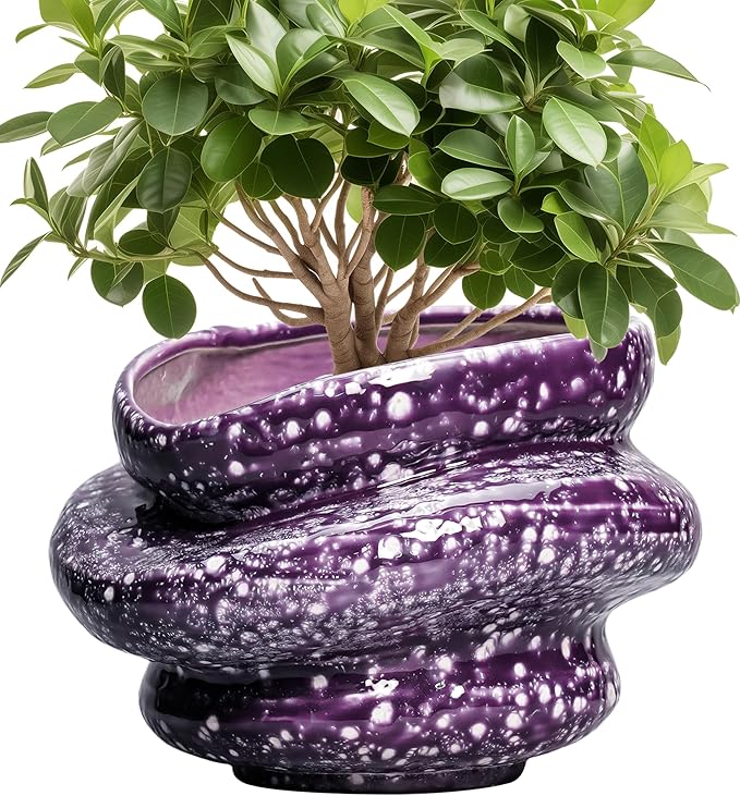 Teagas Ceramic Pots for Plants - 10.6 Inch Ceramic Plant Pots Indoor with Drainage Hole, Unique Planters for Indoor Outdoor Plants, Decorative Planter, Garden Room Decor, Housewarming Gifts, Purple