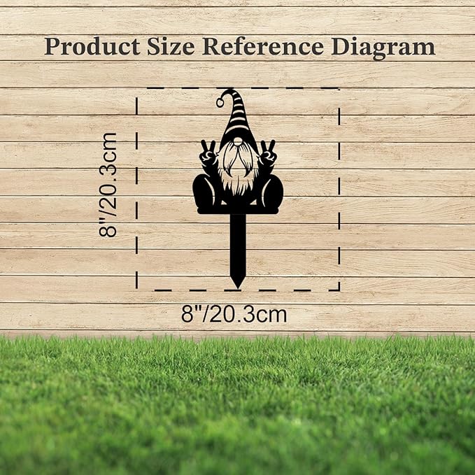 Magilab Personalized Iron Yard Stake - Christmas Cute Gnome Dwarves Decor, 8-Inch Black Metal Garden Sign for Outdoor (Style K)