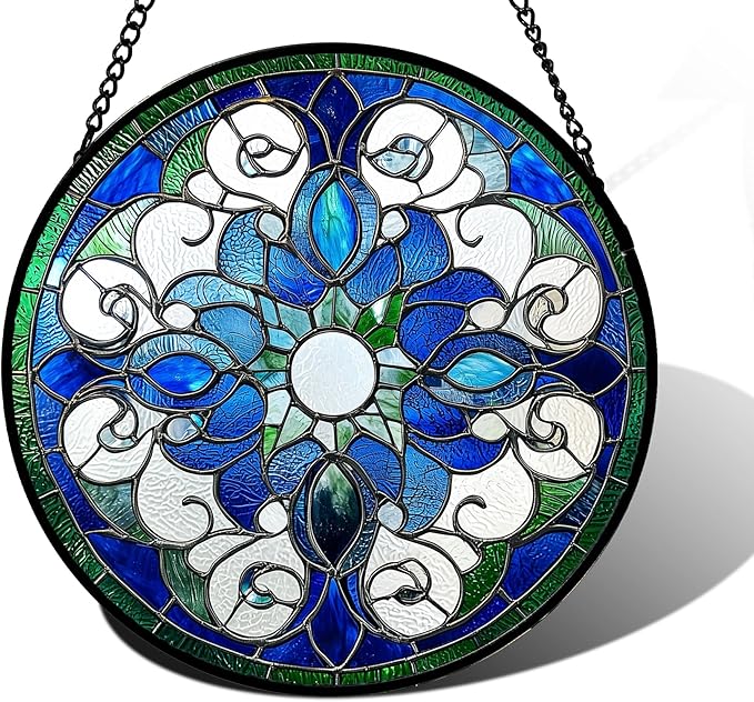 DASTOLL Stained Glass Window Hanging, Boho Style Sun Catchers Diamond Glass Panel Hangings Tiffany Suncatcher Decor for Birthday for Women, Men, Wife, Aunt, and Mom 11.8x11.8 in