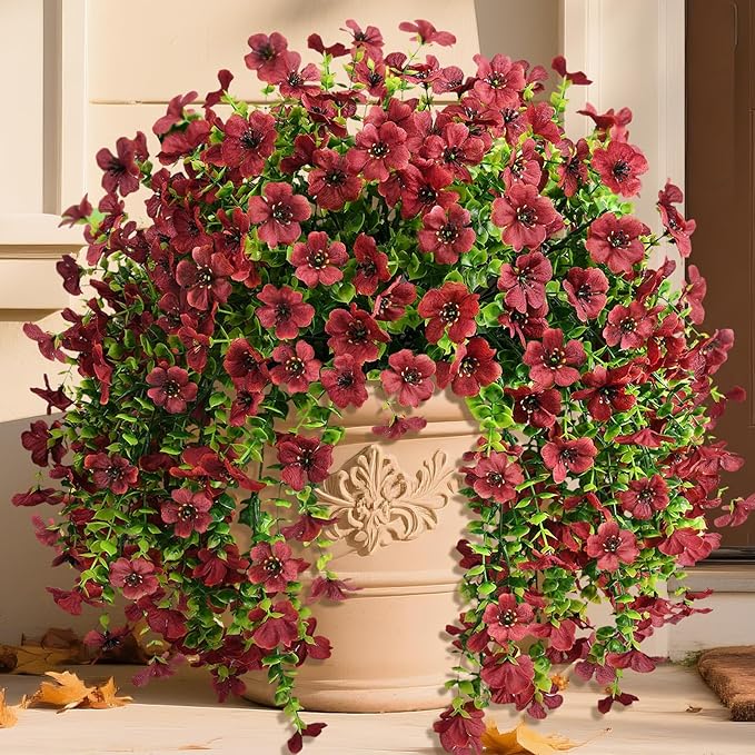ZFProcess Artificial Hanging Flowers for Outdoors Spring Decoration, 2PCS Silk Fake Daisy Realistic Outdoor Flowers UV Resistant Porch Patio Window Yard Decor (Brown)