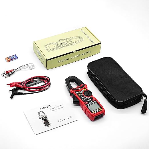 KAIWEETS HT206D Digital Clamp Meter T-RMS 6000 Counts, Multimeter Voltage Tester Auto-ranging, Measures Current Voltage Temperature Capacitance Resistance Diodes Continuity Duty-Cycle (AC/DC Current)