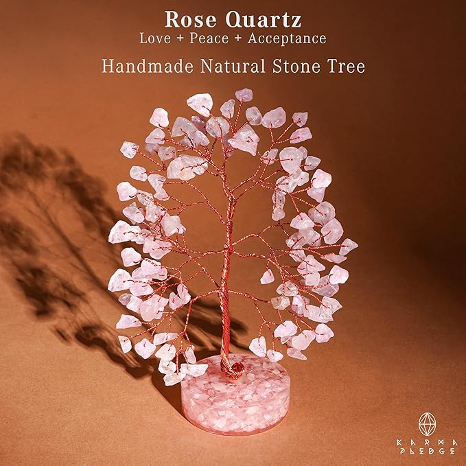 Crystal Tree for Home and Office Decor, Rose Quartz Chakra Healing Stones Handmade Feng Shui Tree of Life for Positive Energy, Money, Good Luck, Christmas Decor, Birthday Gifts for Women, Mom