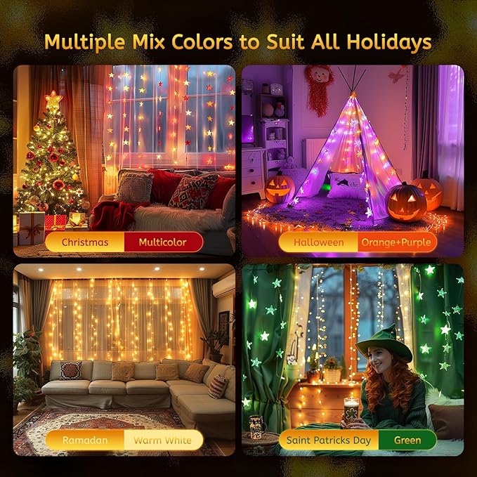 Minetom Color Changing Star String Lights - 23 ft 50 LED Ramadan Decorations Star Fairy Lights with Remote and Timer, 16 Colors and 7 Modes, USB Powered String Lights for Bedroom Party Indoor Decor