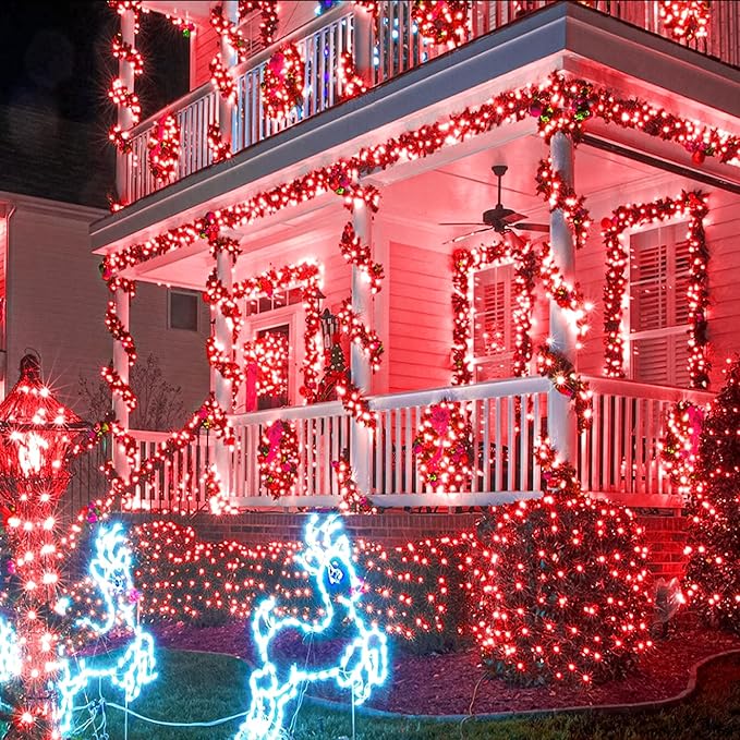 800 LED Red String Lights Outdoor, 262ft Red Christmas Lights 8 Modes Clear Wire, Plug in Waterproof Fairy String Lights for Bedroom Christmas Decorations