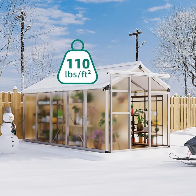 6x10 ft Greenhouse, Aluminum Frame & Polycarbonate Panel Greenhouse for Outdoors, Green House with Adjustable Roof Vent & Lockable Door, Durable Walk-in Green Houses for Backyard, Patio, Lawn