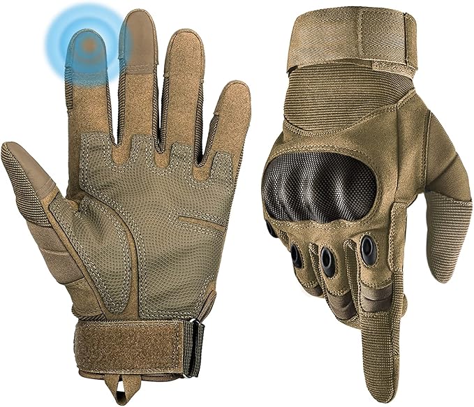 Tactical Gloves for Men, Shooting & Motorcycle Gloves with Hard Shell Knuckle Protection & Leather Palm for Airsoft Motorcycle Cycling Paintball Sports Climbing Training Hunting