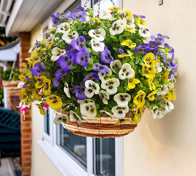 Thinktral Artificial Flowers for Outdoors Fake Plants, 14 pcs Fake Flowers Artificial Plants Outdoor UV Resistant, Silk Faux Flowers Shrubs Greenery Plants for Porch Garden Patio Window Box Decor