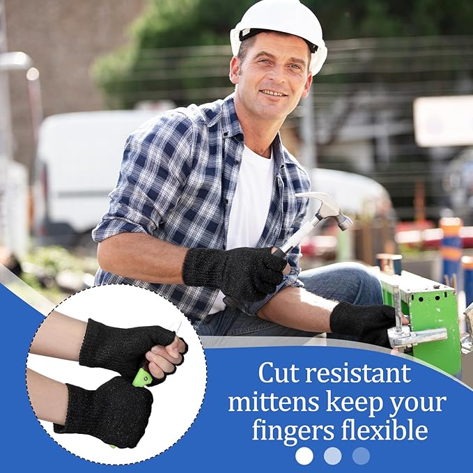 Geyoga 2 Pair Cut Resistant Half Finger Protection Gloves for Home Use (Black)