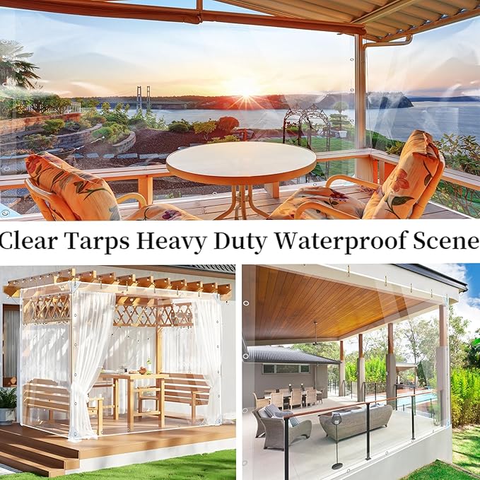 Clear Vinyl Tarp, Clear Tarps Heavy Duty Waterproof Tarp Cover with Reinforced Edge 6.5' x 8.2',14Mil Thickened Tear Resistant PVC Vinyl Tarpaulin for Home Garden Outdoor