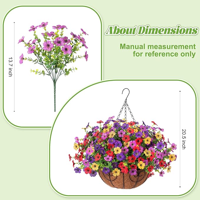 Artificial Fake Flowers Basket for Spring Outdoor Decor, Faux Mums Floral Hanging Plant for Summer Outside Decor, Silk Daisy with Eucalyptus Leaves for Home Patio Garden