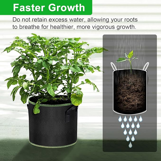 MEKOLIFE 3 Gallon Grow Bags 6 Pack - Thickened Nonwoven Aeration Planter Bags with Handles, Plant Tags & Seedling Bags, Chili Vegetable Gardening Fabric Pots