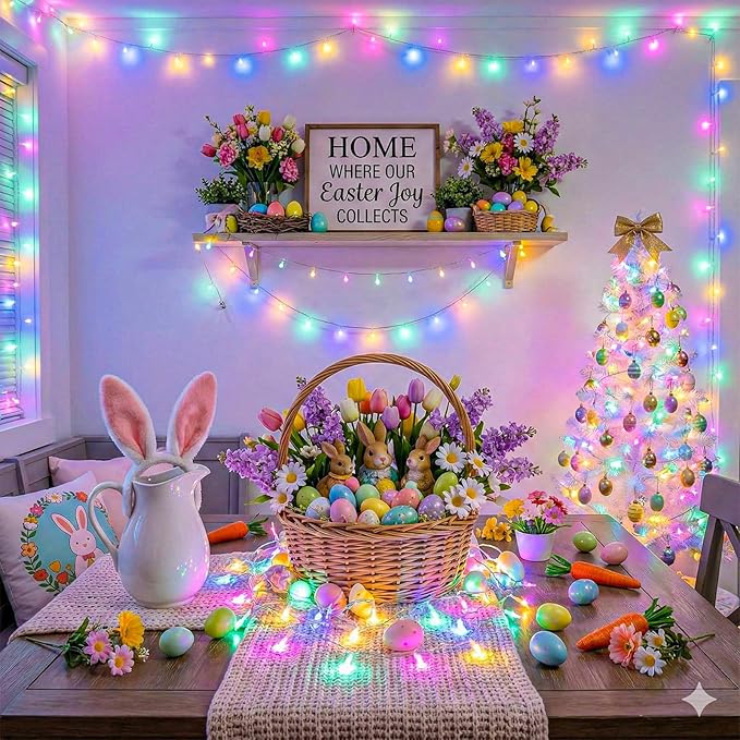 40ft 120 LED Easter String Lights 8 Modes Clear Wire Connectable Twinkle Fairy Light Plug in for Bedroom Wedding Party Easter Christmas Decorations, Pastel