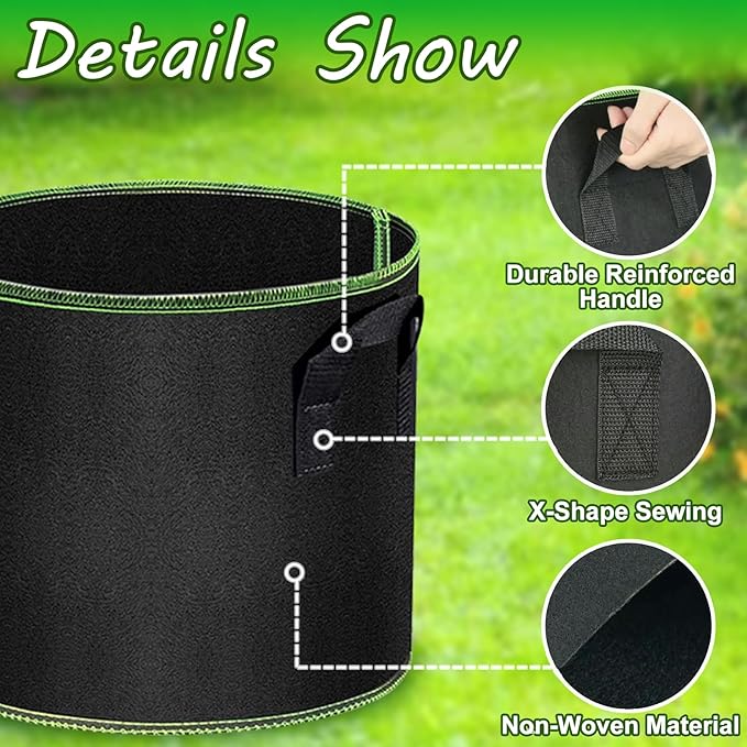 MEKOLIFE 5 Gallon Fabric Grow Bags 6-Pack, Thickened Aeration Planter Bags with Handles Plant Tags Seedling Bags for Outdoor Indoor Vegetable Garden, Black
