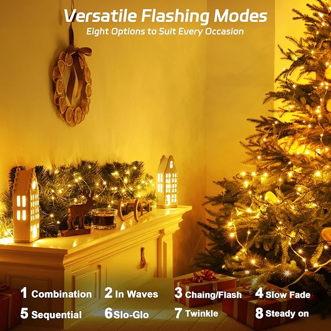 Solar Fairy Lights Outdoor Waterproof,39.4ft 120LED Solar String Lights for Outside 8 Modes 2 Packs for Patio Backyard Garden Deorations Warm White