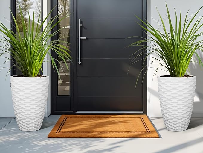 Ultym 19" H Coastal Planter for Indoor/Outdoor Plants, Set of 2 Large Flower Pot with Drainage Hole, Weather/UV Resistant Resin Planters for Garden Patio Porch Home Office Decor, Matte White Wavy