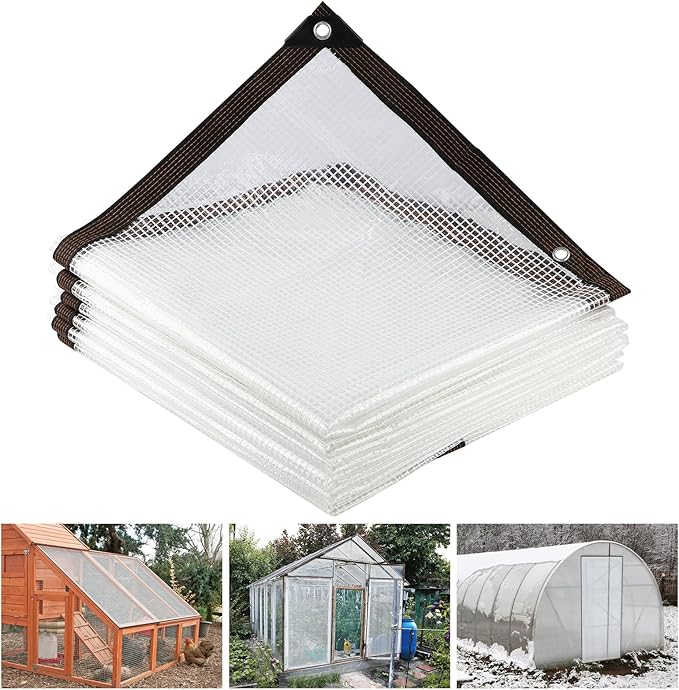 Clear Tarp,Tarp Waterproof, Clear Plastic Tarps Heavy Duty Waterproof with UV Resistance and Grommets, Greenhouse Plastic for Gardening, Farming,Nursery,Garden (6×8FT)