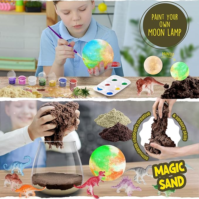 LAOESE Dinosaur Terrarium Kit for Kids - Dino Kid Crafts with DIY Moon Lamp Kit - Birthday Gift for Boys Ages 4 5 6 7 8-12 Year Old - Arts and Crafts for Boy and Kids - Gifts for Boys