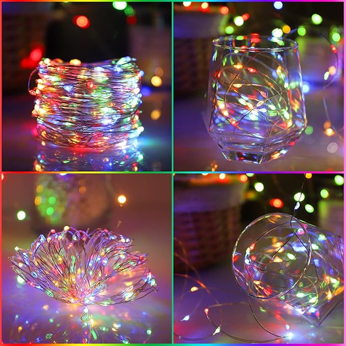 Solar Christmas String Lights Multicolor Outdoor Waterproof 100 LED（2 Pack） 8 Modes Copper String Lights Fairy Lights for Valentine's Day Garden, Patio, Fence, Balcony, Outdoors(Multicolor 2pcs）