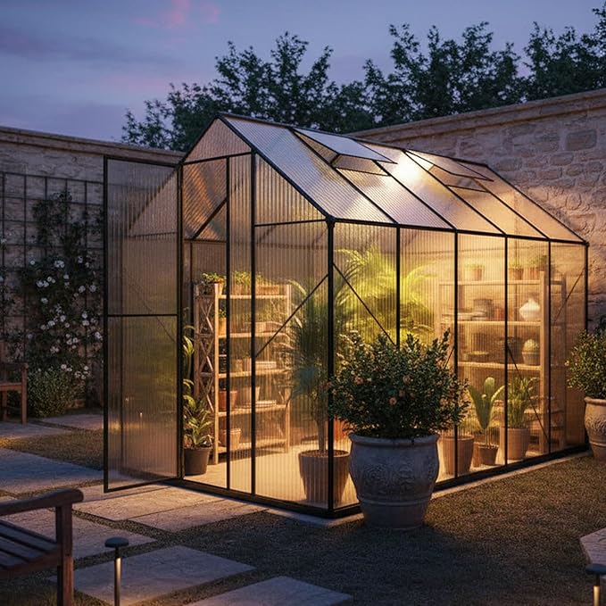 Kingdura 6x10ft Walk-in Greenhouse for Outdoors, Large Polycarbonate Greenhouses with Heavy Duty Aluminum Frame, Adjustable Roof Vent, Lockable Door, UV Protection for Outside Garden Backyard