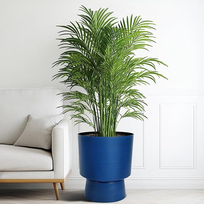 Ultym 16.8" 2-Pack Urn Planters for Outdoor Indoor Plants, Modern 2-in-1 Large Flower Pots with Detachable Base, Drainage Holes, Weather-Resistant for Garden Patio Home Office Decor, Brushed Blue