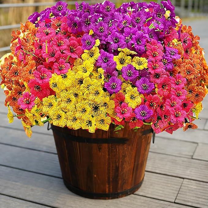 20 Bundles Artificial Flowers for Outdoors,No Fade Fake Silk Flowers with Plastic Plants ,Faux realistic flowers uv resistantfor For Patio Window box Porch Garden Wedding Farmhouse Decor(Mixed Color)