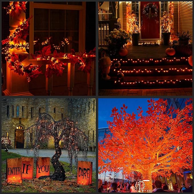 YULETIME 200 Orange LED Christmas Lights with Brown Wire, Pack of 2 Strands 33 Feet 100 Lights UL Certified Holiday String Light Set