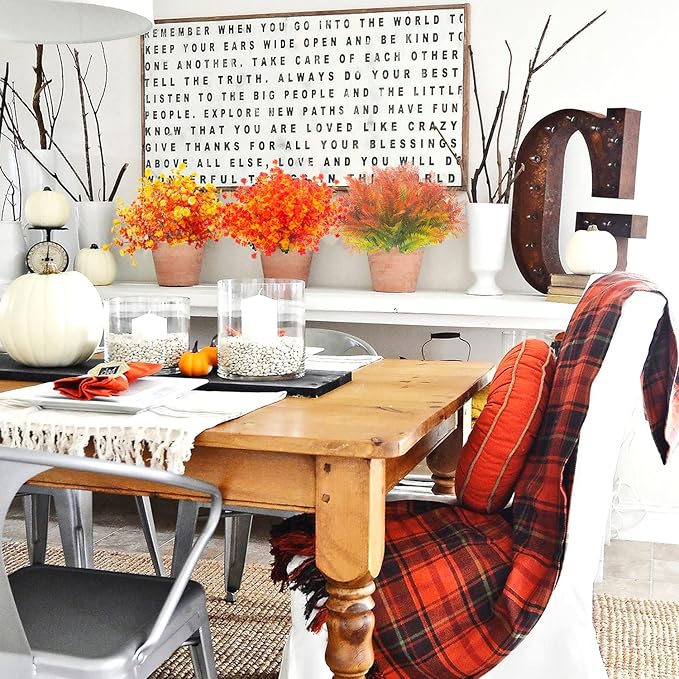 Grunyia 12 Bundles Artificial Fall Flowers UV Resistant Autumn Decorations for Thanksgiving Home Kitchen Room Farmhouse Floral Arrangements Indoor Outdoor