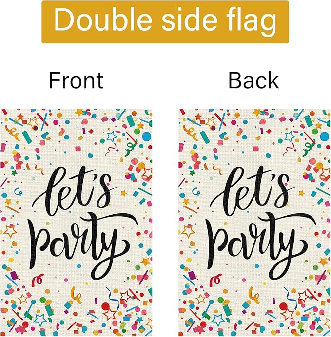 Louise Maelys Let's Party Garden Flag Colored Ribbon Welcome Double Sided 12x18 Inch All Seasonal Small Burlap Holiday Yard Sign Outdoor Outside Home Decoration