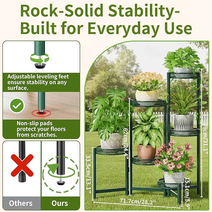 NQW Metal Plant Stands Indoor Outdoor, 6 Tier Plant Stand Corner Plant Shelf, Folding Tall Plant Rack, Heavy Duty Iron Flower Display Holder Stand for Living Room Patio Porch Balcony - GreenFlower