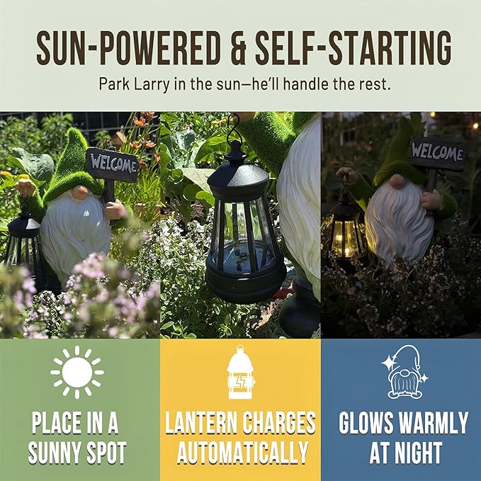 Garden Gnomes Outdoor with LED Solar Light - 11’’ - Original Design - Funny Gnome Decorations, Ornaments - Home, Yard, Patio, Solar Lantern Garden Statues - Housewarming Gift, Birthday & Holiday Gifts