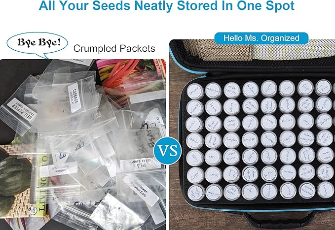 140 Slots Seed Storage Organizer, Garden Saving kit Seed Organizer with 30 Seed Envelopes, Write Label, Funnel, Tweezer for Plants Vegetable Seed Saver (Seeds not Included)