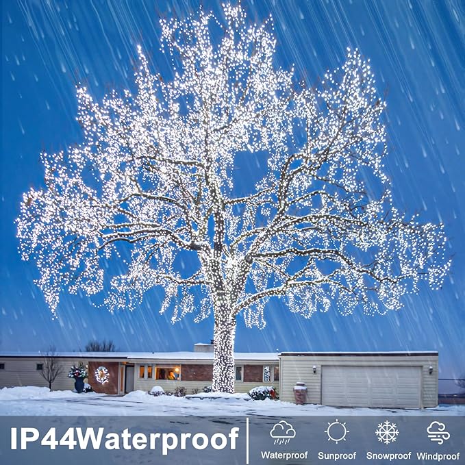 600 LED White Christmas Lights Outdoor 197ft 8 Modes White Christmas String Lights Clear Wire, Plug in Twinkle Fairy Lights for Bedroom Wedding Christmas Tree Decorations