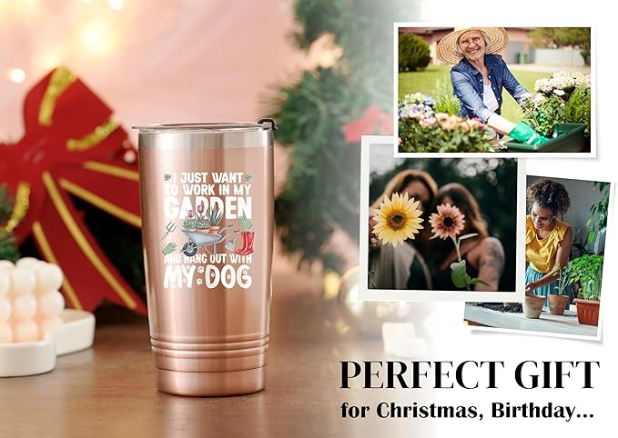 Onebttl Gardening Gifts for Women, Tumbler for Plant Lovers, Gardeners - 20oz Double Wall Vacuum Insulated Stainless Steel Cups - Gift for Birthday, Christmas - Dog