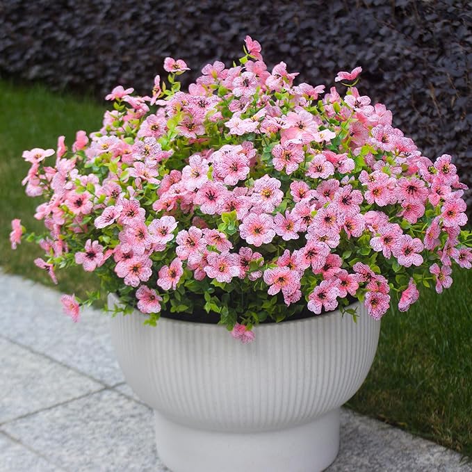 HIFORESTAR Pink Artificial Outdoor Flowers 12 Bundles Vibrant Wild Flowers Silk Daisy Faux Floral Plants Arrangements for Porch, Yard, or Flower Bed Decor (Pink Daisy)