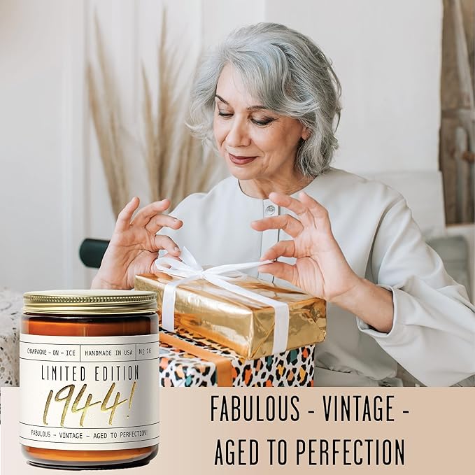 80th Birthday Gifts for Women - 'Limited Edition 1944' Soy, w/Champagne on Ice I 1943 Birthday Gifts for Women I 80 Birthday Gifts for Women I 16oz Reusable Jar, 50Hr Burn, Made in USA