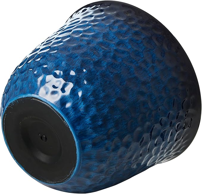 Glitzhome 15.25" D Faux Ceramic Planters, Set of 2 Honeycomb Textured Gradient Cobalt Blue Plant Pots with Drainage Hole, Modern Plastic Round Flower Pots Containers for Home Garden Patio Balcony