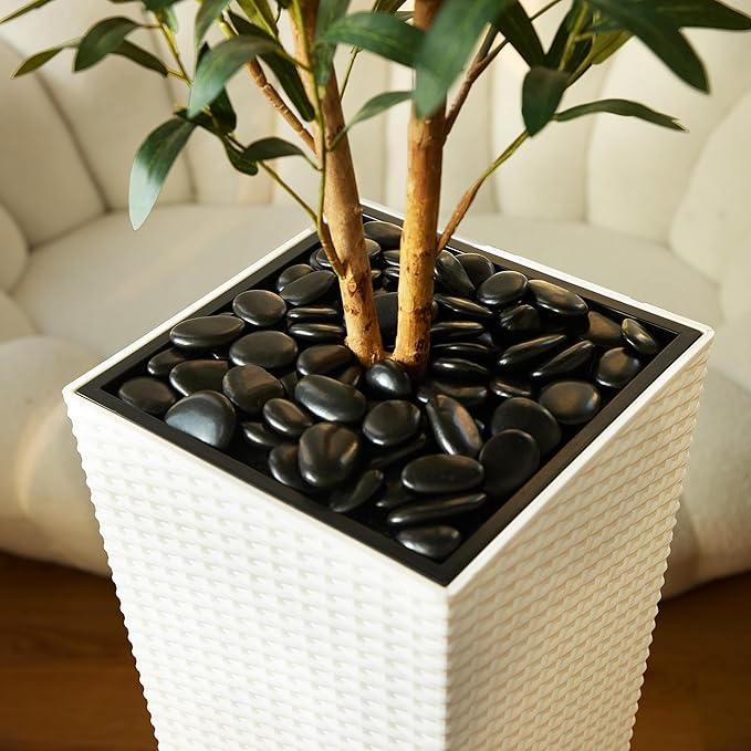 VeriNatural Artificial Olive Tree 6FT - Tall Faux Olive Trees with Natural Wood Trunk, Silk Leaves, White Taper Planter & Pebbles, UV Resistant Fake Plants Indoor for Home Decor, Office,Outdoor,VN131