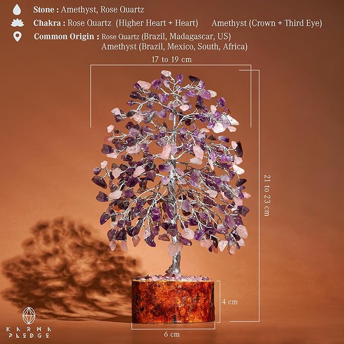 Chakra Healing Crystal Tree of Life for Birthday Gifts for Women, Home and Office Decor for Positive Energy & Good Luck, Spiritual Gifts, Feng Shui Money Trees (Rose, Amethyst Dual Beads)