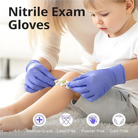 Disposable Nitrile Exam Gloves, 3-mil, Large, Box of 50, Violet Nitrile Gloves Disposable Latex Free for Medical, Cleaning, Cooking & Esthetician, Food-Safe, Powder-Free, Non-Sterile, Purple
