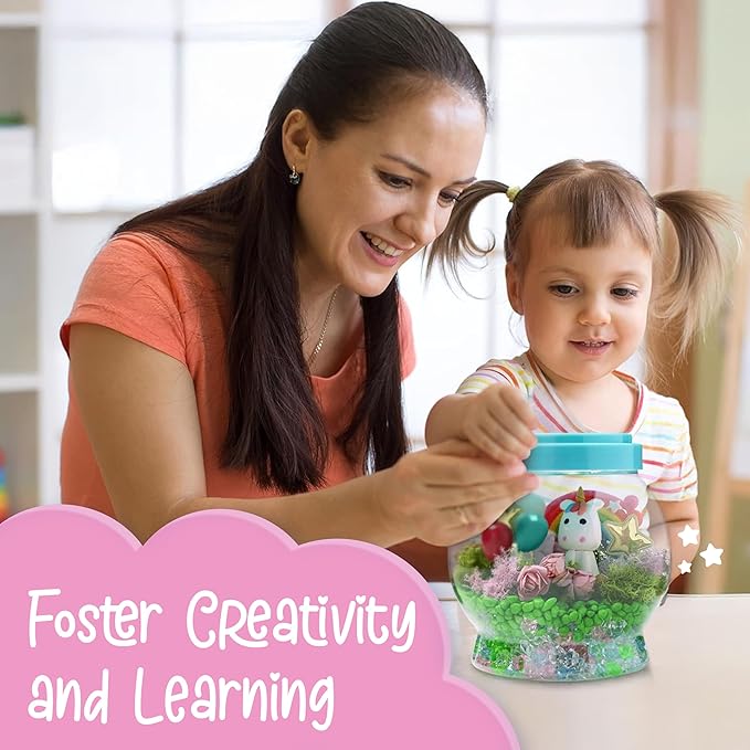 Memory Building CO Light-Up Unicorn Terrarium Kit for Kids - Christmas & Birthday Gift for Girl or Boy - Best Unicorn Toys & Kits, Arts & Crafts Gifts for Girls & Boys Age 4 5 6 7 8 9 10-12 Year Old