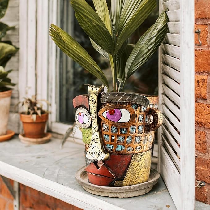 Midogaigai Abstract Face Planters Pots Head,Unique Head Planter for Indoor Plants,Funny Face Flower Pot,Colorful Plant Pots for Outdoor Garden Decor and Home Art Decoration(Classic)