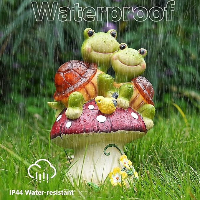 Solar Light Turtle Garden Statue, Turtle on Mushroom Figurine, Lovely Tortoise Garden Statue with 5 LED Lights for Patio, Balcony, Yard, Housewarming, Lawn Ornament, Outdoor Lawn Decor Christmas