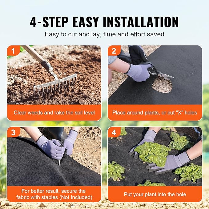 VEVOR Geotextile Landscape, 4ft x 100ft 8 oz Non-Woven PP Drainage 350N Tensile Strength & 440 N Load Capacity, for Ground Cover, Garden Fabric, French Drains, Black