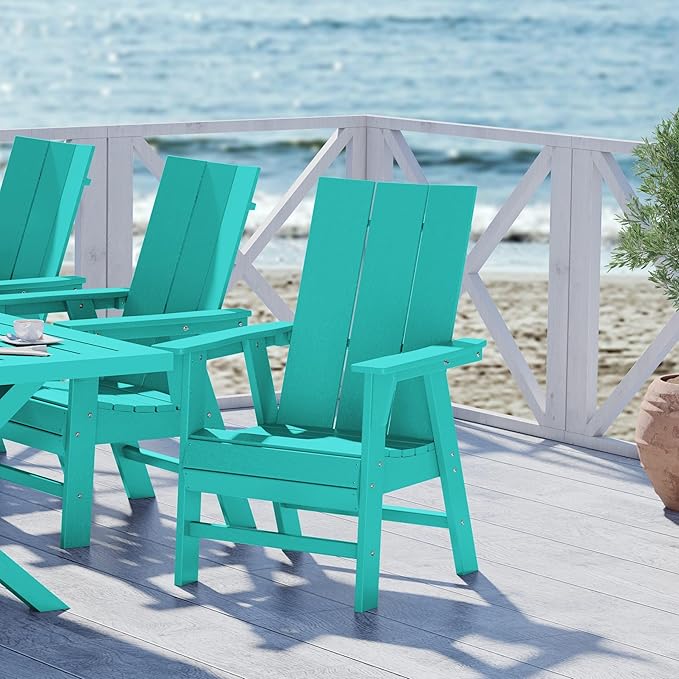 WestinTrends Ashore Outdoor Patio HDPE Plastic Modern Adirondack Dining Chair Turquoise