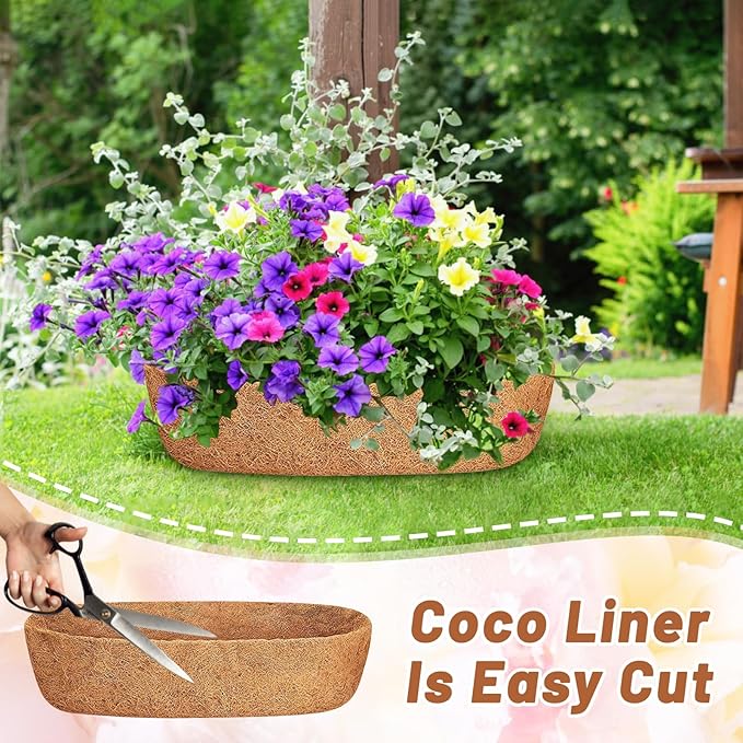 Coconut Fiber Planter Liner, 3PCS 36 Inch Natural Coco Liners for Deck Hanging Planter Window Box Liners Half Moon Shape Replacement for Flower Pots Horse Trough Hanging Basket Vegetables Pot